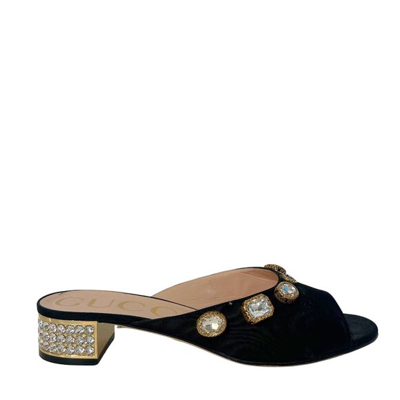 Gucci Moire Fabric Crystal Embellished Lyric Slide Sandals 39.5 - Picture 1 of 4